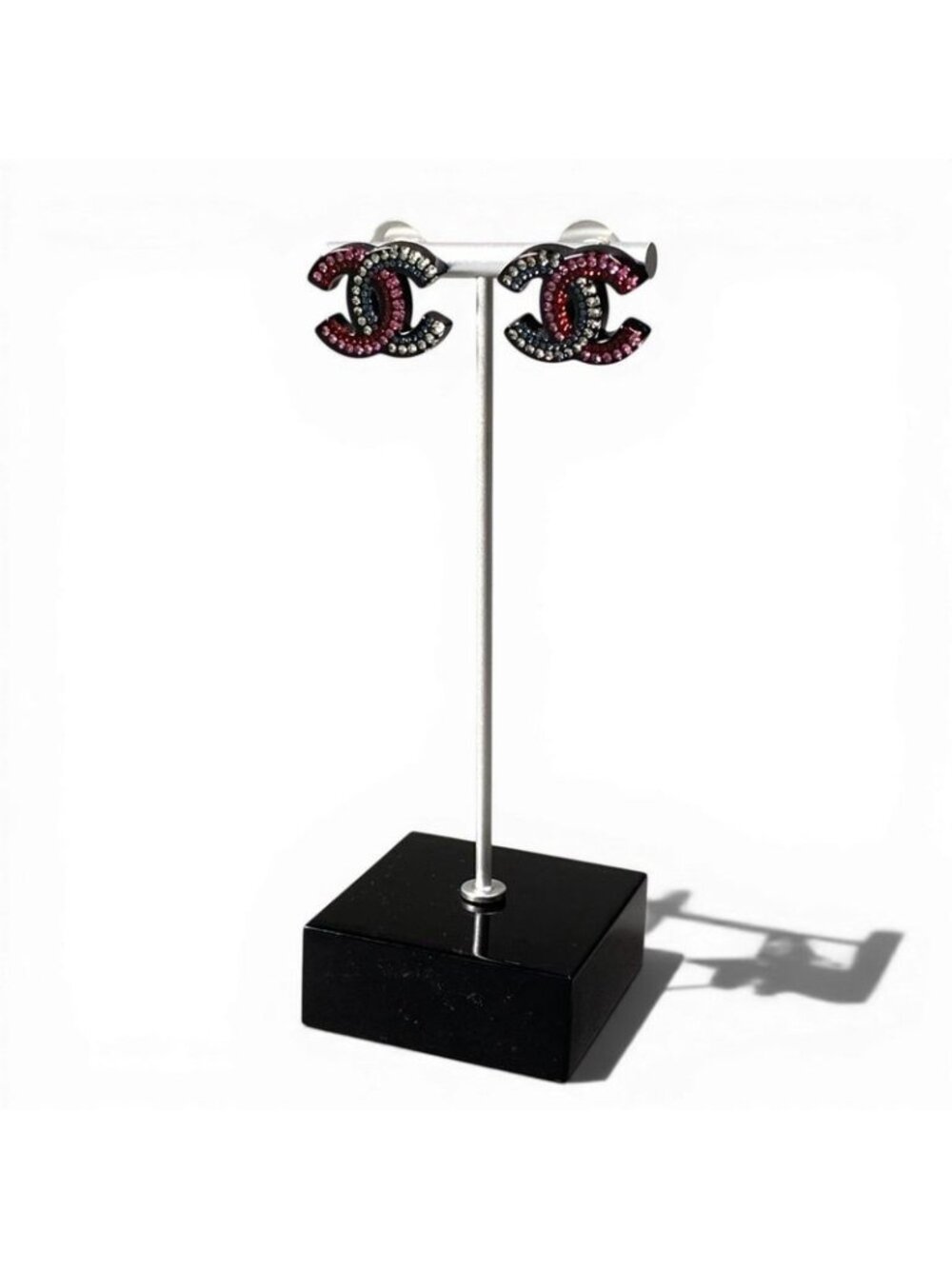 Chanel D9 Earrings CC Logo Line Stone Multicolor
